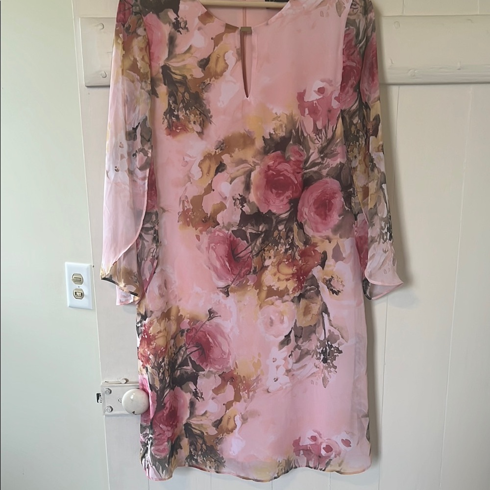 Connected Apparel Pink Sheath Dress with Bell Sleeves